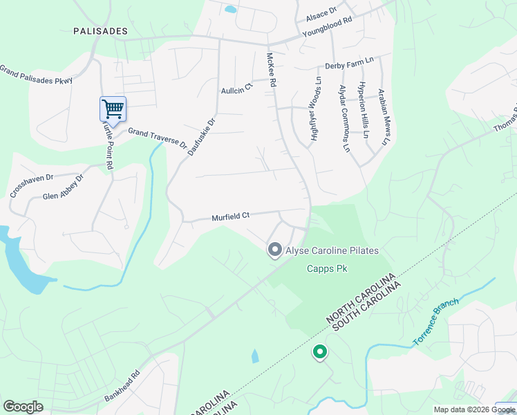 map of restaurants, bars, coffee shops, grocery stores, and more near 14605 Murfield Court in Charlotte