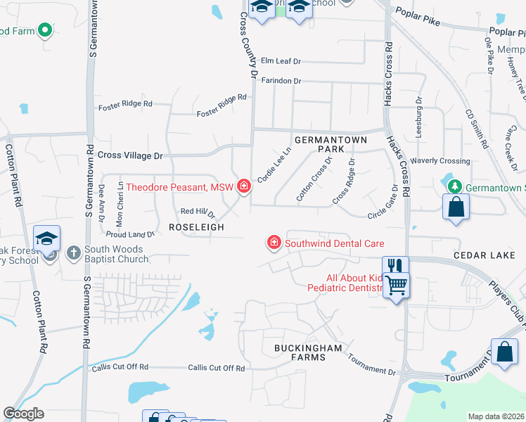 map of restaurants, bars, coffee shops, grocery stores, and more near 7829 Cross Ridge Drive in Germantown