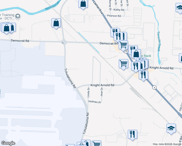 map of restaurants, bars, coffee shops, grocery stores, and more near 3104 Linda Drive in Memphis