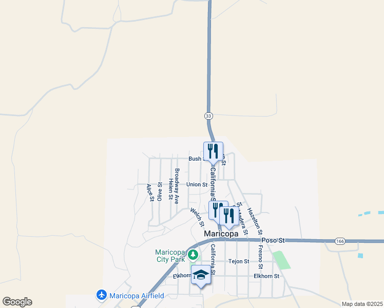 map of restaurants, bars, coffee shops, grocery stores, and more near 282 Mary Street in Maricopa