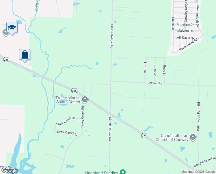 map of restaurants, bars, coffee shops, grocery stores, and more near 3 Gary B Drive in Conway