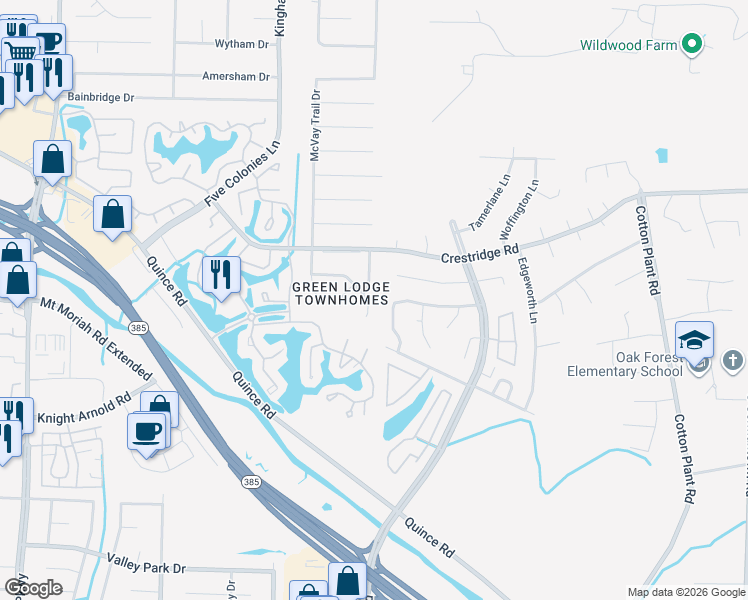 map of restaurants, bars, coffee shops, grocery stores, and more near 3100 South Wesley Court in Memphis