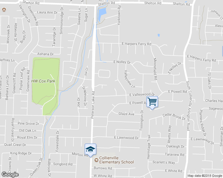 map of restaurants, bars, coffee shops, grocery stores, and more near 907 Valleywood Cove in Collierville