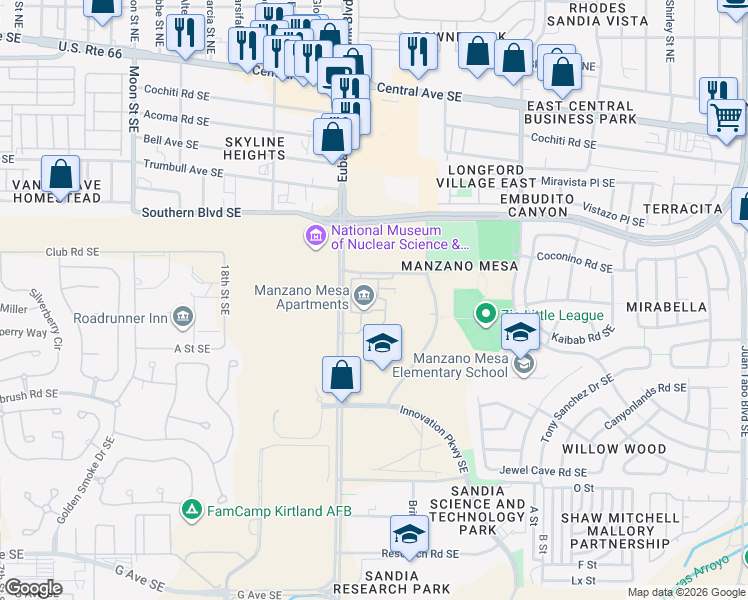 map of restaurants, bars, coffee shops, grocery stores, and more near 700 Eubank Boulevard Southeast in Albuquerque
