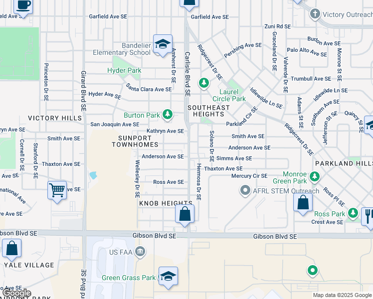 map of restaurants, bars, coffee shops, grocery stores, and more near in Albuquerque
