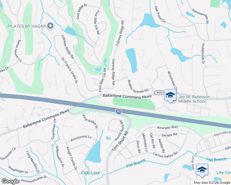 map of restaurants, bars, coffee shops, grocery stores, and more near 10027 Fairway Ridge Road in Charlotte
