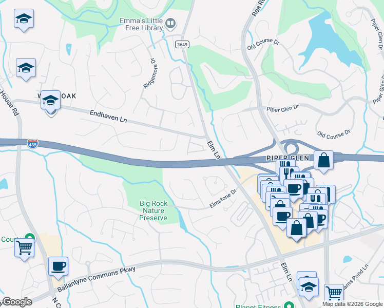 map of restaurants, bars, coffee shops, grocery stores, and more near in Charlotte