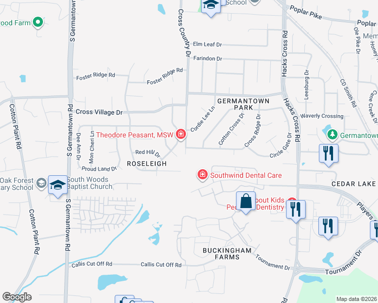 map of restaurants, bars, coffee shops, grocery stores, and more near 7829 Cross Ridge Drive in Germantown
