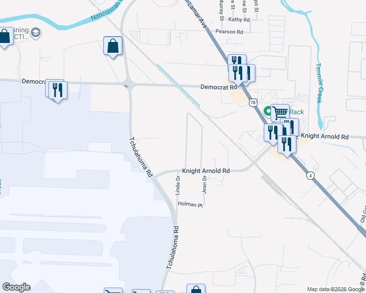 map of restaurants, bars, coffee shops, grocery stores, and more near 3104 Linda Drive in Memphis