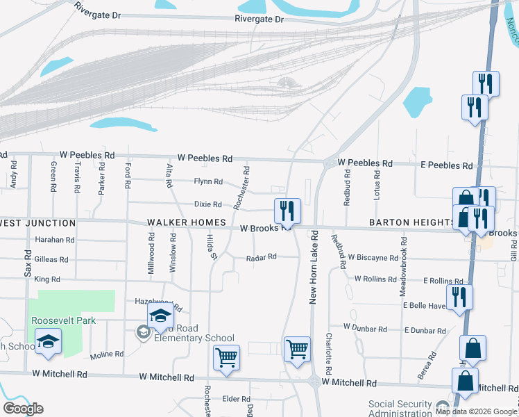 map of restaurants, bars, coffee shops, grocery stores, and more near 241 Dixie Road in Memphis