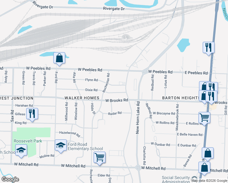 map of restaurants, bars, coffee shops, grocery stores, and more near 241 Dixie Road in Memphis
