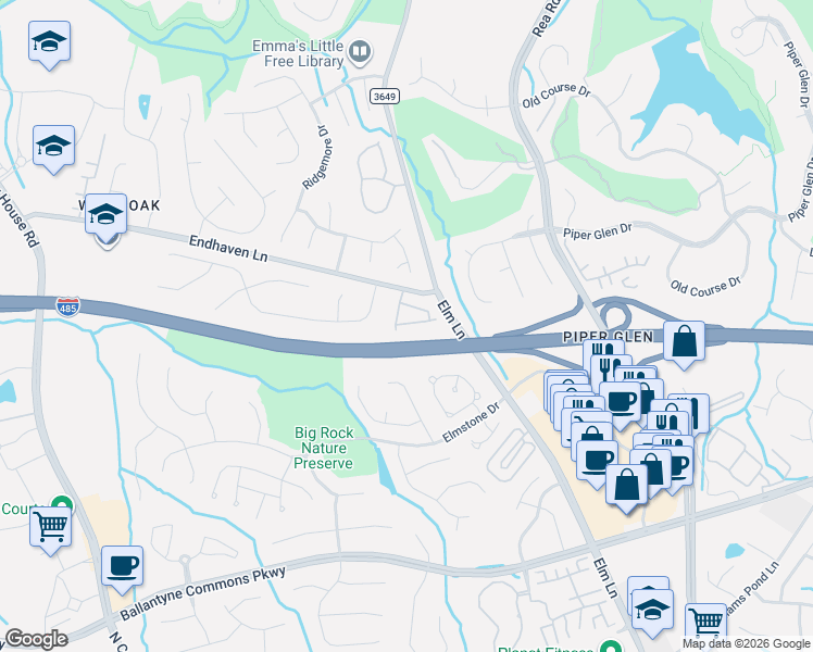 map of restaurants, bars, coffee shops, grocery stores, and more near in Charlotte