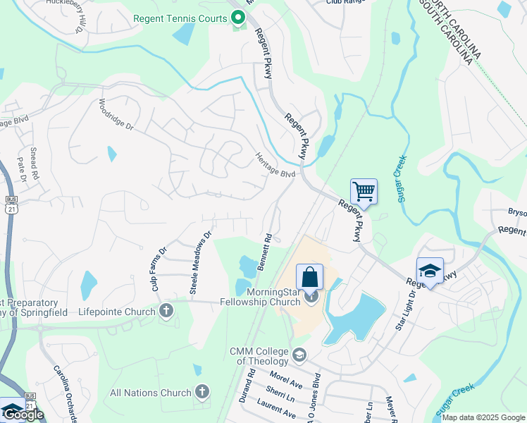 map of restaurants, bars, coffee shops, grocery stores, and more near 202 Heritage Parkway in Fort Mill