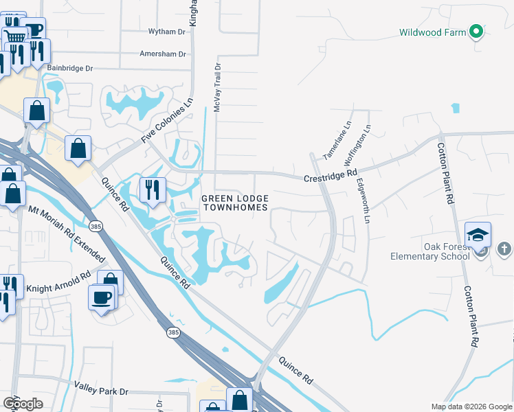 map of restaurants, bars, coffee shops, grocery stores, and more near 3100 South Wesley Court in Memphis