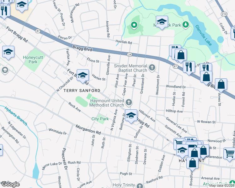 map of restaurants, bars, coffee shops, grocery stores, and more near 400 Pilot Avenue in Fayetteville