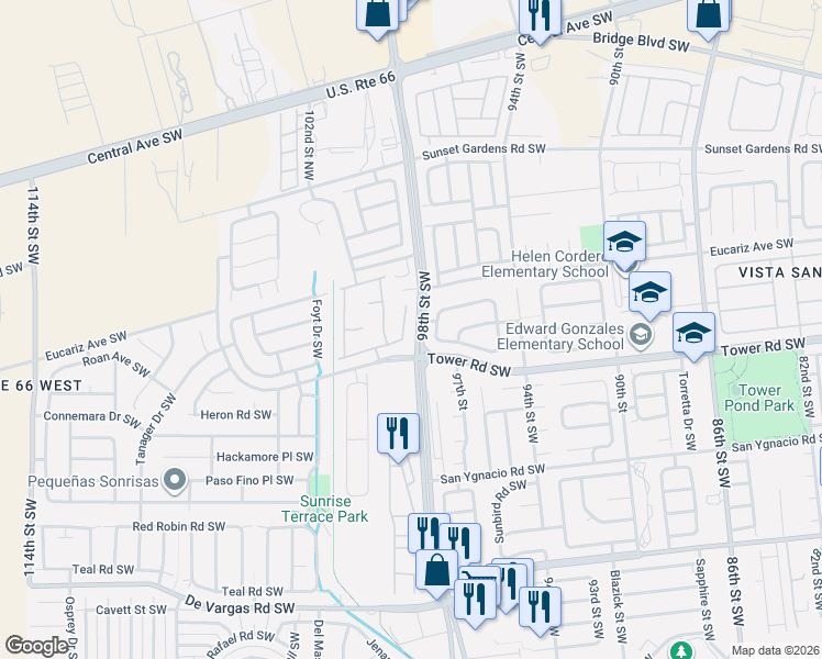 map of restaurants, bars, coffee shops, grocery stores, and more near in Albuquerque