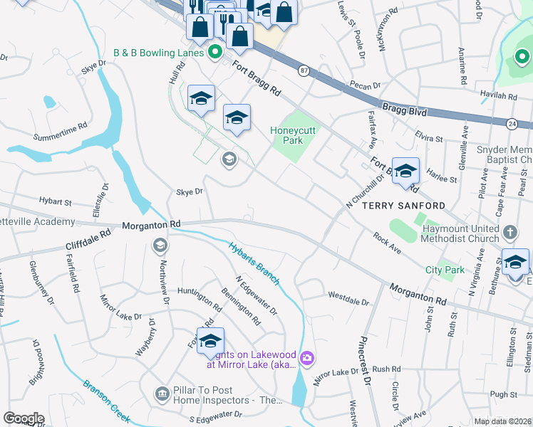 map of restaurants, bars, coffee shops, grocery stores, and more near 2676 State Road 1404 in Fayetteville