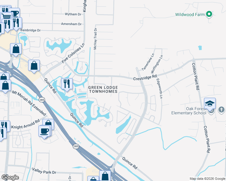 map of restaurants, bars, coffee shops, grocery stores, and more near 3100 South Wesley Court in Memphis