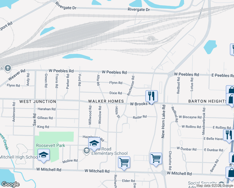map of restaurants, bars, coffee shops, grocery stores, and more near 325 Dixie Road in Memphis