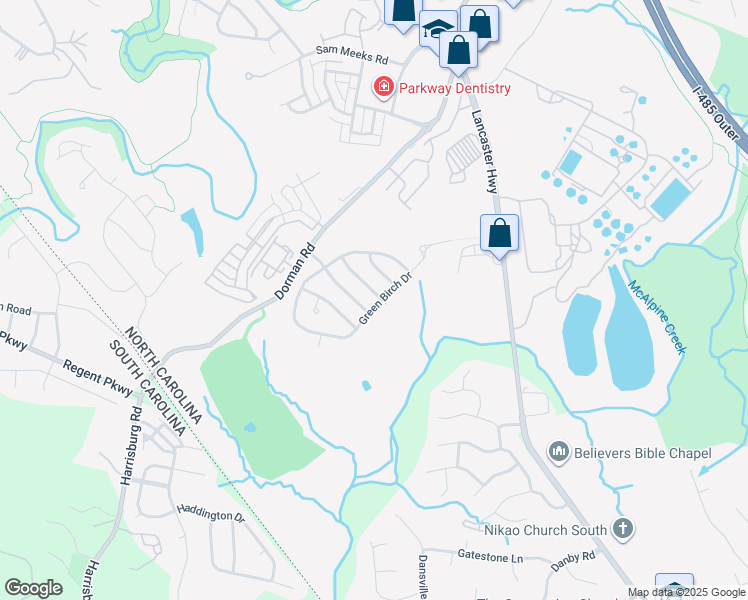 map of restaurants, bars, coffee shops, grocery stores, and more near 11605 Red Knoll Lane in Pineville