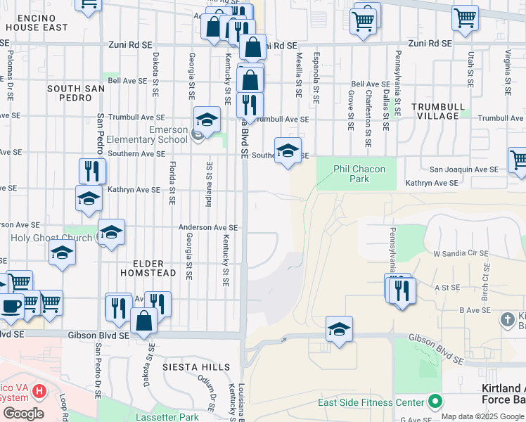 map of restaurants, bars, coffee shops, grocery stores, and more near 820 Louisiana Boulevard Northeast in Albuquerque