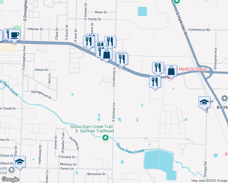 map of restaurants, bars, coffee shops, grocery stores, and more near 1099 South German Lane in Conway