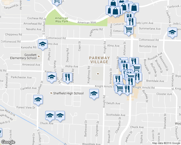 map of restaurants, bars, coffee shops, grocery stores, and more near 3092 Knightway Road in Memphis