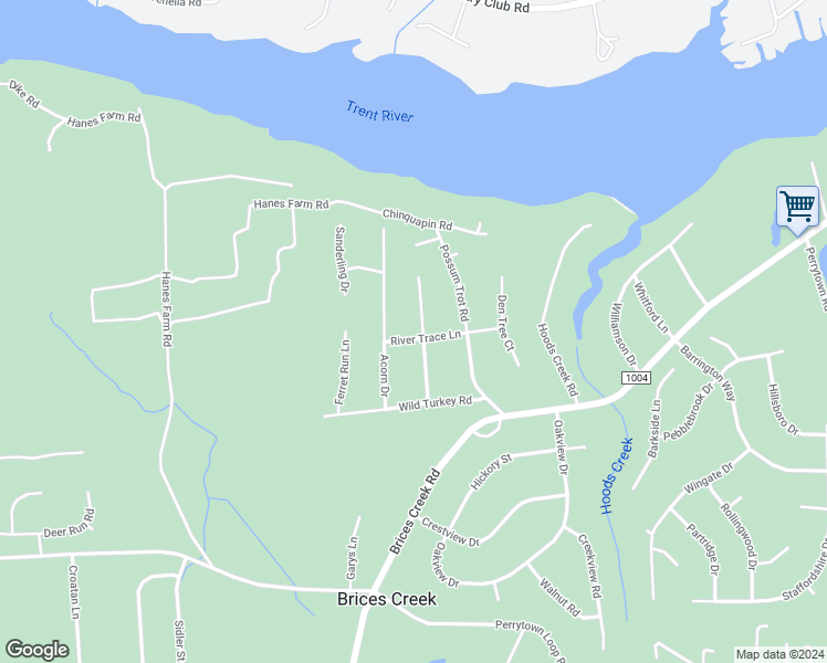 map of restaurants, bars, coffee shops, grocery stores, and more near 1899 Jack Rabbit Lane in New Bern