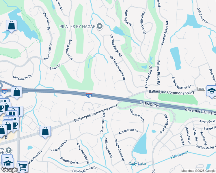 map of restaurants, bars, coffee shops, grocery stores, and more near 7304 Willesden Ln in Charlotte