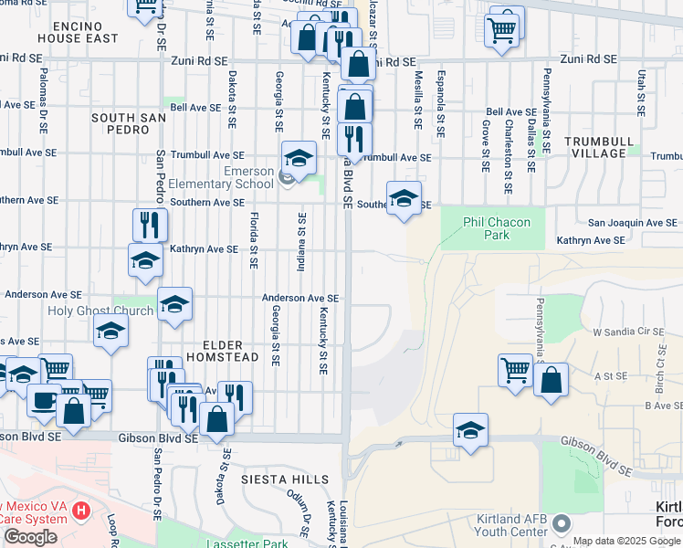 map of restaurants, bars, coffee shops, grocery stores, and more near 821 Louisiana Boulevard Southeast in Albuquerque