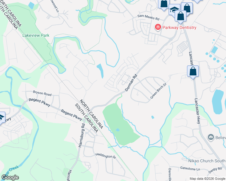 map of restaurants, bars, coffee shops, grocery stores, and more near 13354 Old Compton Court in Pineville