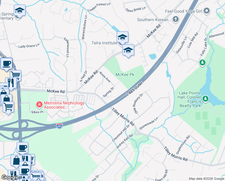 map of restaurants, bars, coffee shops, grocery stores, and more near in Charlotte