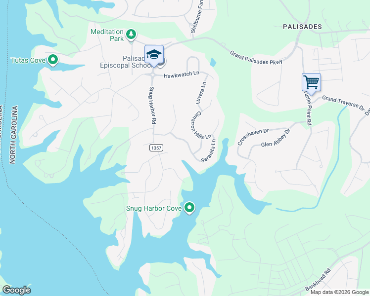 map of restaurants, bars, coffee shops, grocery stores, and more near 17435 Saranita Lane in Charlotte