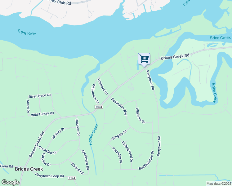 map of restaurants, bars, coffee shops, grocery stores, and more near 114 Iverson Lane in New Bern