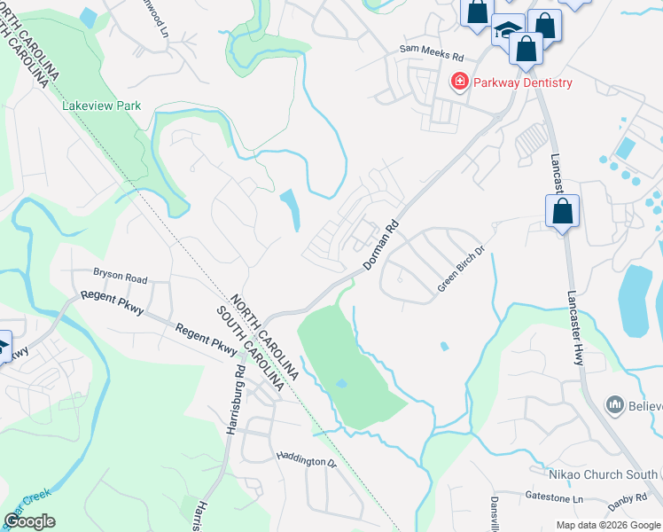map of restaurants, bars, coffee shops, grocery stores, and more near 13354 Old Compton Court in Pineville