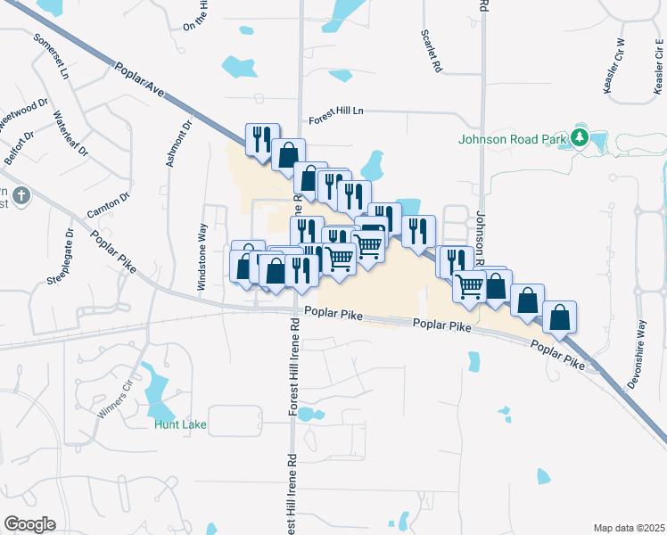 map of restaurants, bars, coffee shops, grocery stores, and more near 3160 Village Shops Drive in Germantown