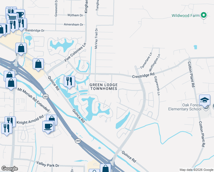 map of restaurants, bars, coffee shops, grocery stores, and more near 3095 Littlefield Cove in Memphis