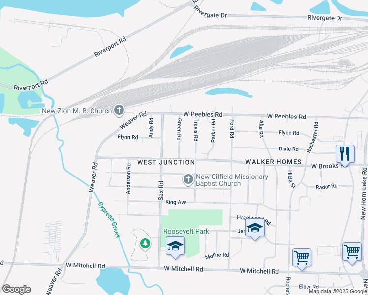 map of restaurants, bars, coffee shops, grocery stores, and more near 640 Nonconnah Road in Memphis