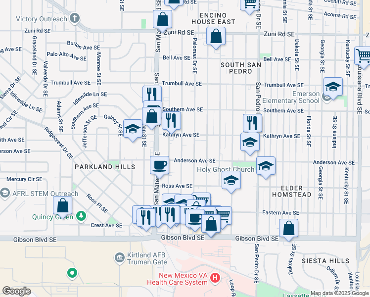 map of restaurants, bars, coffee shops, grocery stores, and more near 1020 Madeira Drive Southeast in Albuquerque