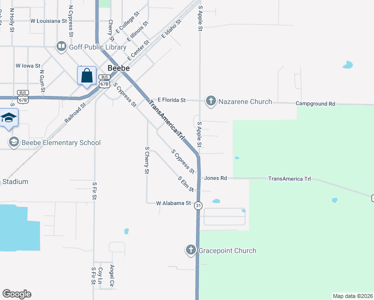map of restaurants, bars, coffee shops, grocery stores, and more near 514 South Main Street in Beebe