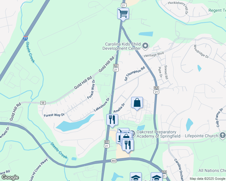 map of restaurants, bars, coffee shops, grocery stores, and more near 2800 U.S. 21 in Fort Mill