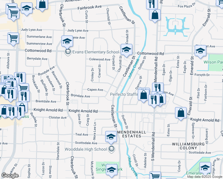 map of restaurants, bars, coffee shops, grocery stores, and more near 3072 Churchill Street in Memphis