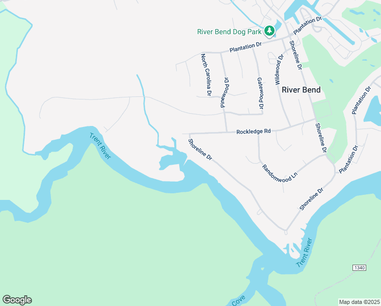 map of restaurants, bars, coffee shops, grocery stores, and more near 312 Shoreline Drive in New Bern