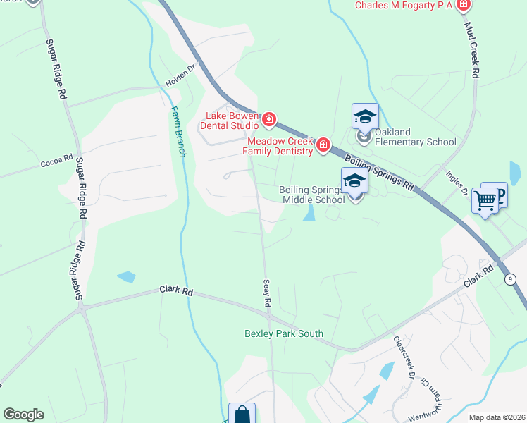 map of restaurants, bars, coffee shops, grocery stores, and more near 930 Seay Road in Inman