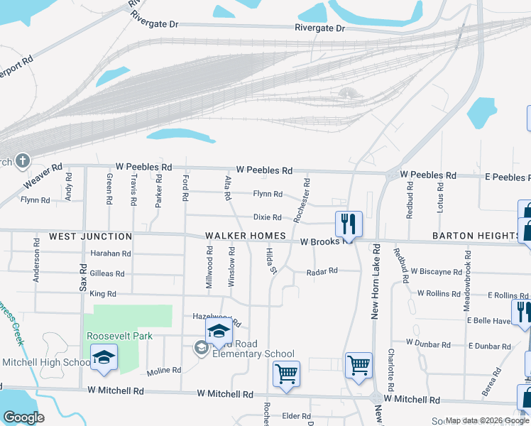 map of restaurants, bars, coffee shops, grocery stores, and more near 369 Dixie Road in Memphis
