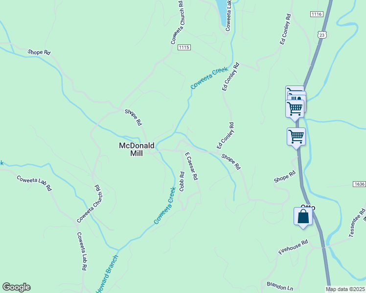 map of restaurants, bars, coffee shops, grocery stores, and more near 1055 Shope Road in Otto