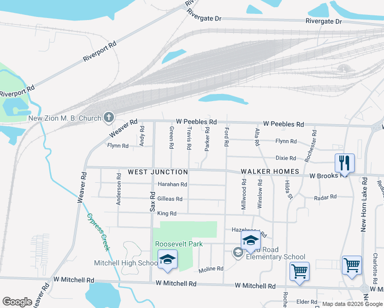 map of restaurants, bars, coffee shops, grocery stores, and more near 3049 Travis Road in Memphis