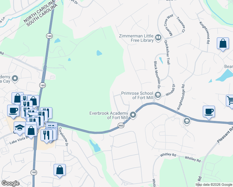 map of restaurants, bars, coffee shops, grocery stores, and more near 1178 Spicewood Pines Road in Fort Mill