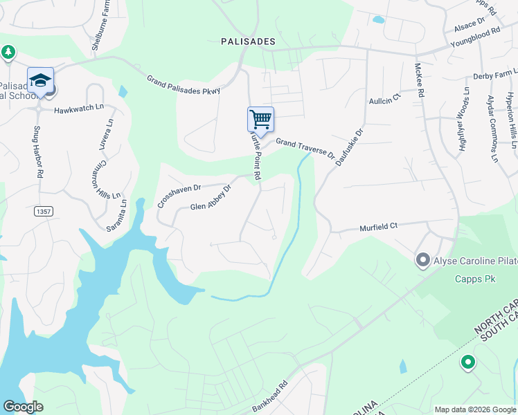 map of restaurants, bars, coffee shops, grocery stores, and more near 16639 Turtle Point Road in Charlotte