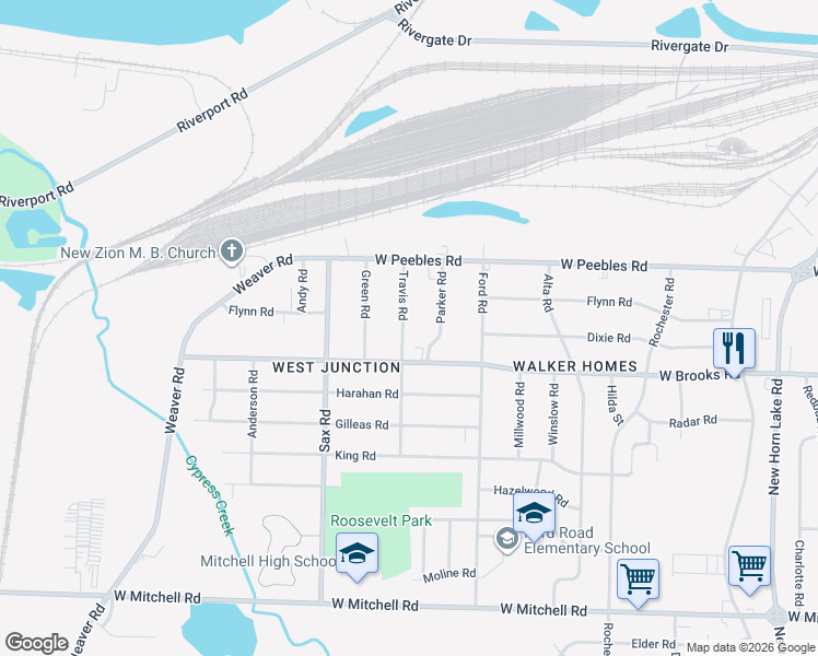 map of restaurants, bars, coffee shops, grocery stores, and more near 3049 Travis Road in Memphis
